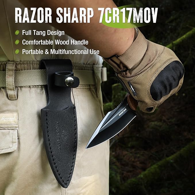 Mossy Oak 8.5-inch Full-tang Fixed Blade Knife with Sheath, Stainless Steel Blade, Outdoor Knives for Survival, Camping, Hiking (G10 Handle-Brown)