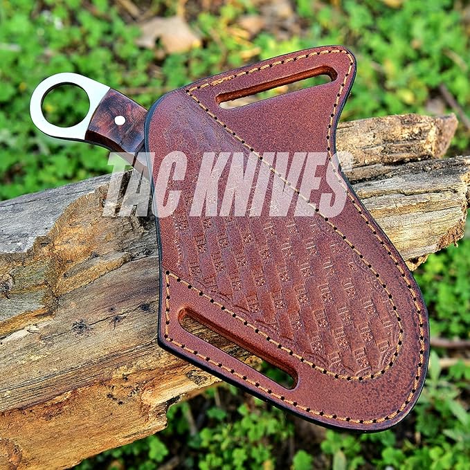 Bushcraft Survival Knife 1095 Steel Fixed Blade outdoor - Pakka Wood Handle - Pancake Leather Sheath - Traditional Field for Camping Fishing Hunting Men & Women EDC Knife to Carry on Belt (wood)