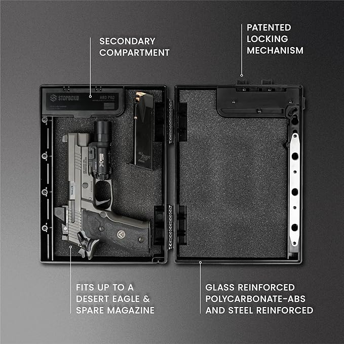 STOPBOX Gun Safe Alternative - Tactical Handgun Storage, Instant Access Portable Gun Case, TSA Compliant Gun Lock Box for Quick Handgun Access | Black - 2PK (Full-Size Only)