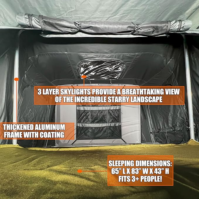 BIVVYY V2 Rooftop Hard Shell, Vehicle Mounted Pop Up Hardshell Roof Top Tent, Side Open Rooftop Tent with Rainflys for Van SUV Truck (3 Person)