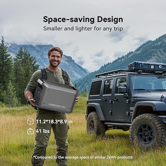 DABBSSON 2000L Solar Generator with 210W Solar Panel, 2048Wh Semi-Solid LiFePO4 Battery w/6 2200W AC Output, Compact&Lightweight, Recharge 80% in 1.5 Hr, Portable Power Station for Camping/Home/RV