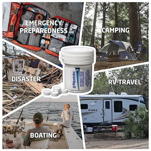 Aquatabs 397mg Water Purification Tablets (100 Pack). Water Filtration System for, Camping, Boating, Emergencies, Survival, RVs, and Marine-Use. Easy to Use Treatment and Disinfection.