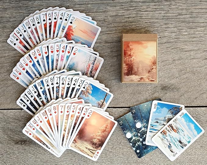 Frosty Morning Playing Cards (Poker Deck 54 Cards All Different) Frosty Winter Forest Landscapes and Enchanting Scenery Vintage Book Illustration