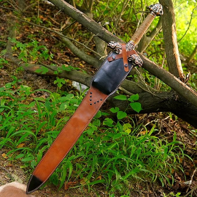 FORGE HIDE-Conan The Barbarian Sword – Real Full Tang Atlantean Swords | 1095 Carbon Steel, Bronze Fittings & Leather Sheath | Medieval Fantasy King Sword Prop | Gift for Him, Christmas, Viking Gifts