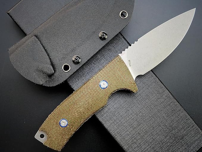 Eafengrow EF133 Fixed Blade Knife, DC53 Steel Blade,Micarta Handle Full Tang Compact Tough EDC Straight Knifes for Outdoor Working Camping Hiking(Green)