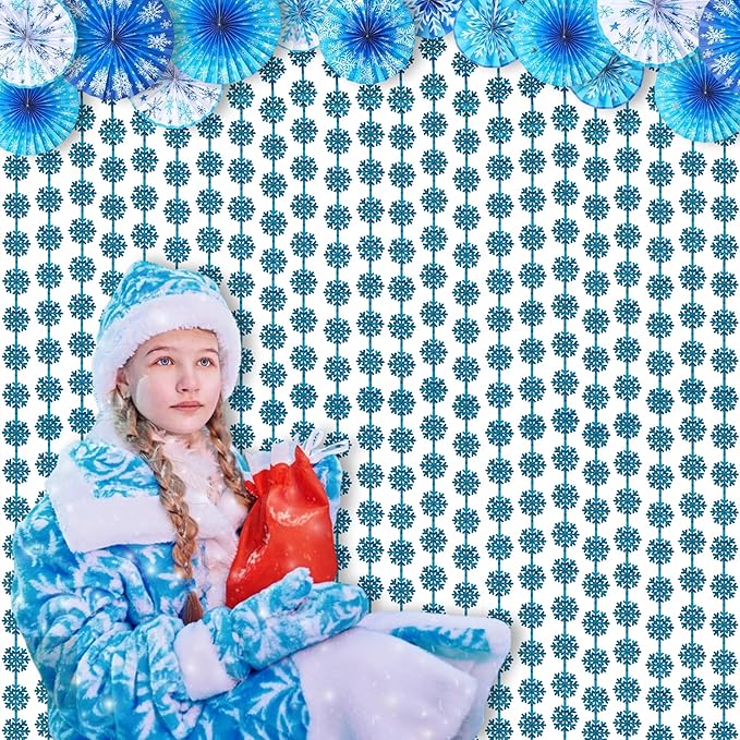 BRAVESHINE Blue Party Snowflake Backdrop - 2 Pack Hanging Foil Fringe Snow Flakes Party Streamers Curtain for Christmas Winter-Themed Frozen Birthday Baby Shower Holiday New Year Party Decorations