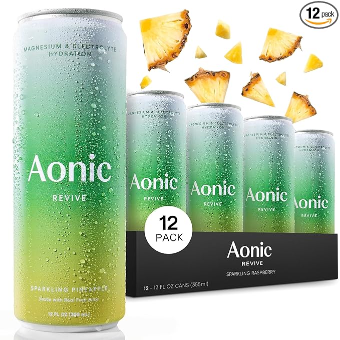 Aonic Revive Sparkling Pineapple ??Magnesium + Potassium Electrolyte Hydration Drink, Delicious Taste, Real Fruit Juice, 12oz (12 Pack)