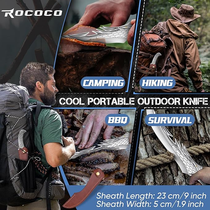 ROCOCO Feather Viking Boning Knife - Butcher Meat Cleaver Birthday Father Mother Christmas Gift Men 8.6"