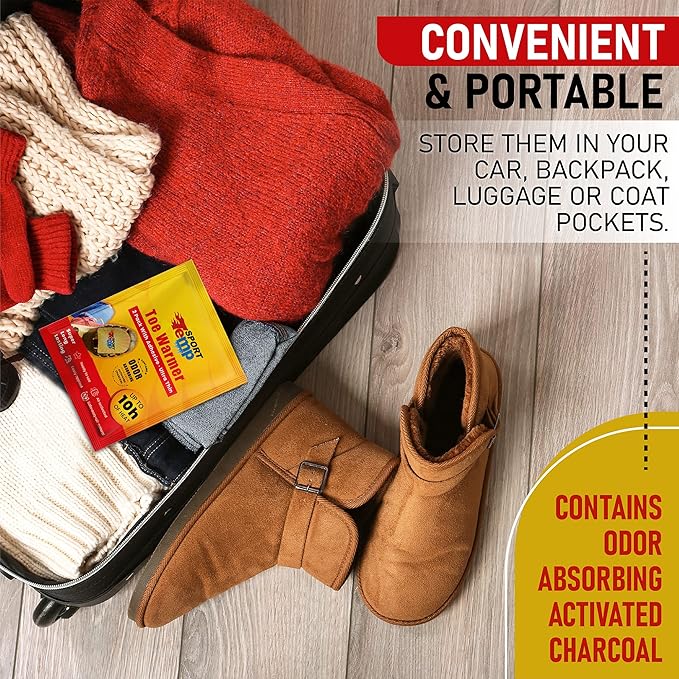 Toe Warmers - Up to 10 Hours of Heat, Easily Apply with Adhesive - Ultra Thin, Easy, All Natural - Air Activated, Odorless Hot Toe Warmers - Sport Temp