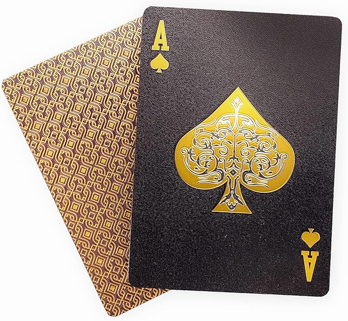 INTEGEAR 2 Decks of Playing Cards, Gold 3D Embossed Patterned Poker Cards Plastic PET Waterproof Playing Cards Luxury Magic Trick Game Tool Gift Reusable Party Decoration