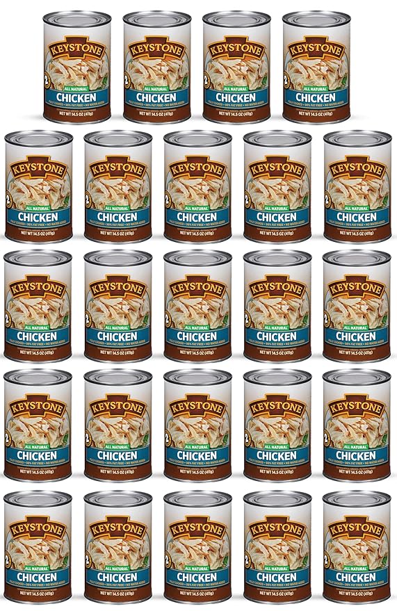 Keystone All Natural Premium Canned Chicken 14.5 Oz Fully Cooked | No Water Added | Ready to Meat | Quick Meals Emergency Survival Food Canned Meat Pack of 24