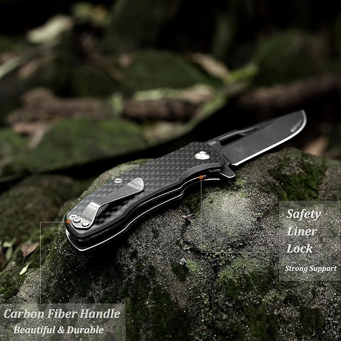Folding Tactical Knife - Carbon Fiber Handle Liner Lock, S35VN Powder Steel Sharp Blade - 3.35'' Pocket Knife for Fishing Hiking Hunting Survival, Personalized Gifts. Eagleye Series