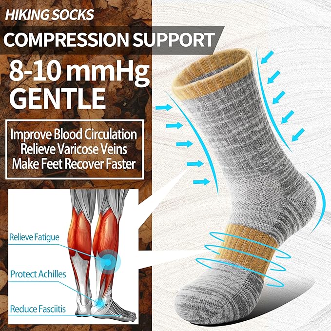 Anlisim Merino Wool Hiking Socks for Women Thermal Winter Warm Boot Work Cushion Socks 5 Pairs
