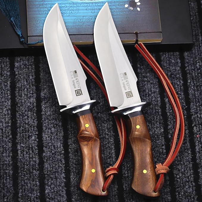 (USA 440C steel 10.5-inch hunting straight knife + leather sheath,suitable for outdoor travel, camping, survival, fishing, and Gifts for Men's and Women's Festivals
