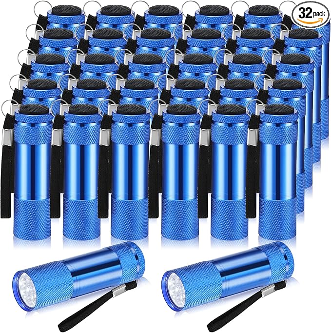 VIHOSE 32 Pcs Mini Flashlights Bulk, Bright Aluminum Handheld Flash Light with Lanyard Small LED Flashlights for Night Reading Emergency Hurricane Camping Hiking, Batteries Not Included(Blue)