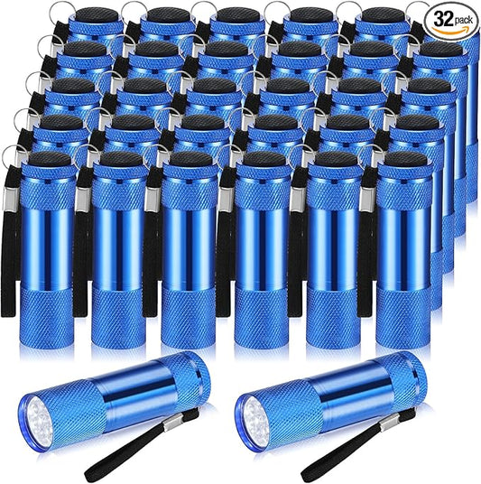 VIHOSE 32 Pcs Mini Flashlights Bulk, Bright Aluminum Handheld Flash Light with Lanyard Small LED Flashlights for Night Reading Emergency Hurricane Camping Hiking, Batteries Not Included(Blue)