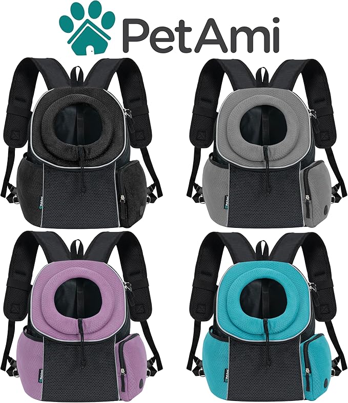PetAmi Dog Front Carrier Backpack, Ventilated Adjustable Dog Pet Cat Chest Carrier Backpack, Dog Carrier for Hiking Camping Travel, Small Dog Puppy Medium Cat Carrying Bag, Max 10 lbs, Black