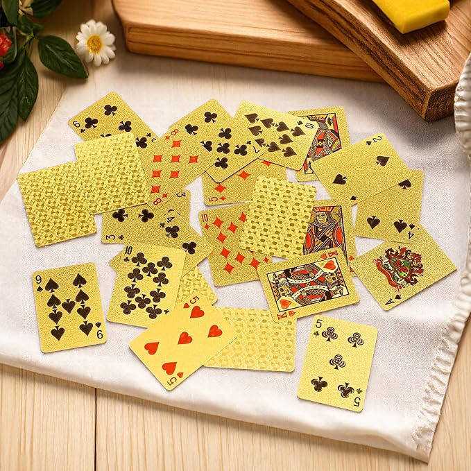 2 Decks Mini Playing Cards, Gold Waterproof Playing Cards, Mini Poker Deck for Parties and Games, Party Favor, Tiny Deck of Novelty Party Gift for Christmas, Halloween, New Year, Par