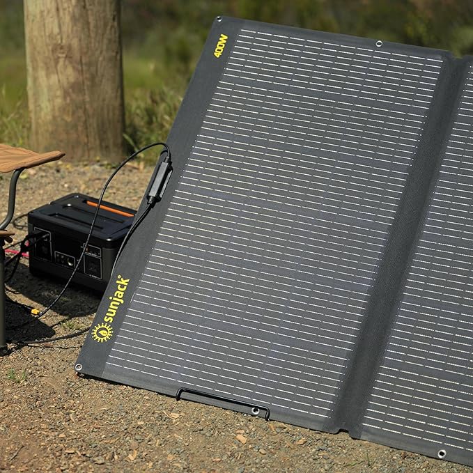 SunJack 400W Foldable Solar Panel Charger, 48V Portable ETFE Solar Charger for Power Station, Generator, Battery | IP68 Waterproof with Kickstand for Camping, RV, Travel, Off-Grid & Emergency Power