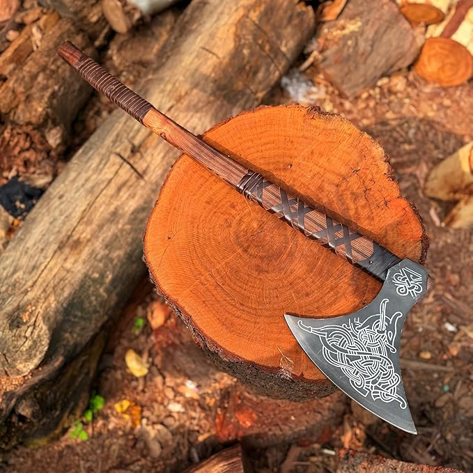 MDM-012 Custom Hand Forged Viking Axe Real Tomahawk Viking Hatchet Beared Camping Axe, 5160 HIGH Carbon Steel Blade, Throwing Set Vintage Ax Viking Gift for Him - Viking Gifts (largegardzilax)