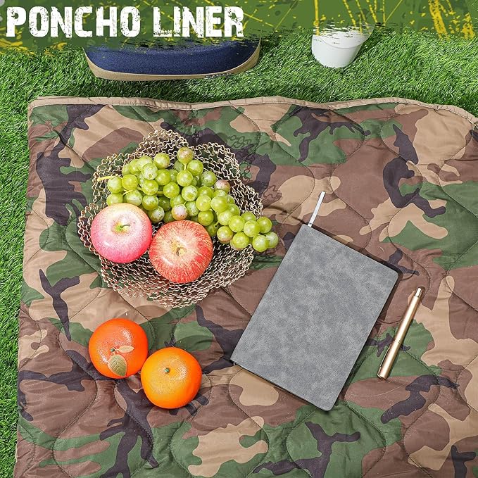 Barydat 80 x 60 Inch Woobie Military Poncho Liner Woobie Blanket Waterproof Thermal Poncho Liner with Bag Camo for Outdoor Camping Hunting Hiking