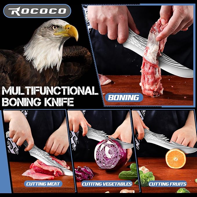 ROCOCO Feather Viking Boning Knife - Butcher Meat Cleaver Birthday Father Mother Christmas Gift Men 8.6"