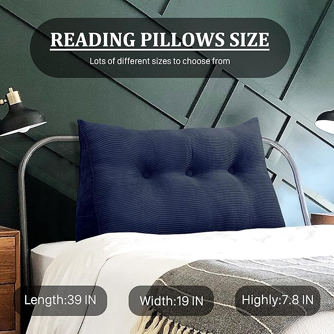 8 lbs Thickened Twin Wedge Pillow Headboard, College Dorm Bed Triangular Reading Pillow, Bed Bolster Pillow for Sitting in Bed, Dorm Bedding Essentials for Girls & Boys, Cordury Blue