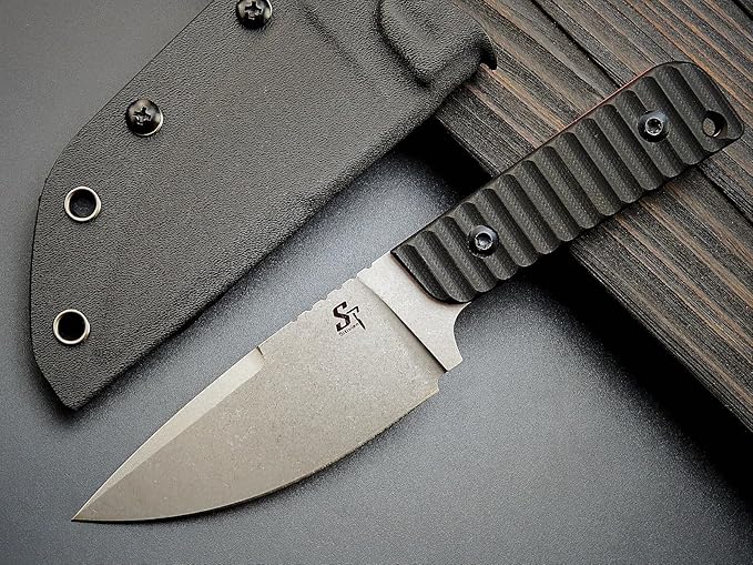 Sitivien ST14 Fixed Blade Knife AUS-10 Steel Blade G10 Handle Full Tang EDC Tool Knife for Outdoor Camping Hiking Hunting Adventure Bushcraft(Black)