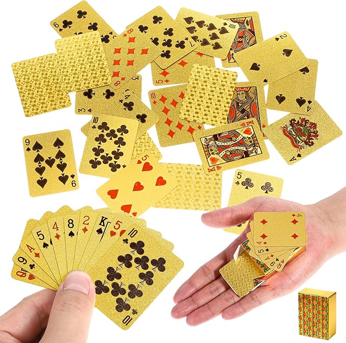 2 Decks Mini Playing Cards, Gold Waterproof Playing Cards, Mini Poker Deck for Parties and Games, Party Favor, Tiny Deck of Novelty Party Gift for Christmas, Halloween, New Year, Par
