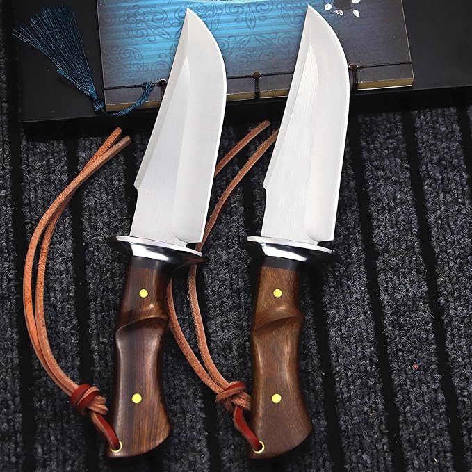 (USA 440C steel 10.5-inch hunting straight knife + leather sheath,suitable for outdoor travel, camping, survival, fishing, and Gifts for Men's and Women's Festivals