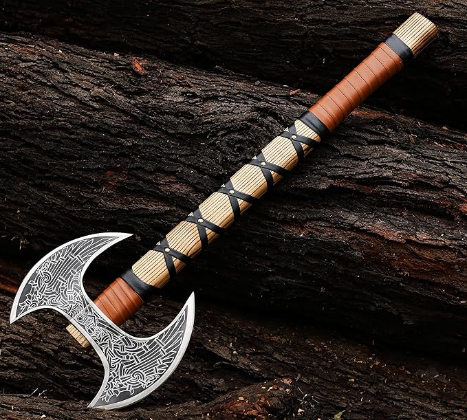 SHINY CRAFTS ® Hand-Forged Viking Axe | Bearded Hatchet | Medieval Battle Tool for Camping & Survival | Unique Gift for Men, Groomsmen & Christmas (Brown-SCA-13)
