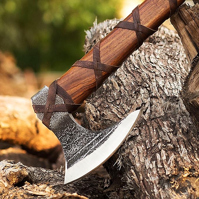 Forest Hunting | 27" and 3.5 lbs Custom Handmade Viking Axe of Ragnar Lothbrok Norsmen- Tomahawk and Forest Hatchet Authentic Viking ax with Sheath Mens Gift. (Ragnar Lothbrok Axe)