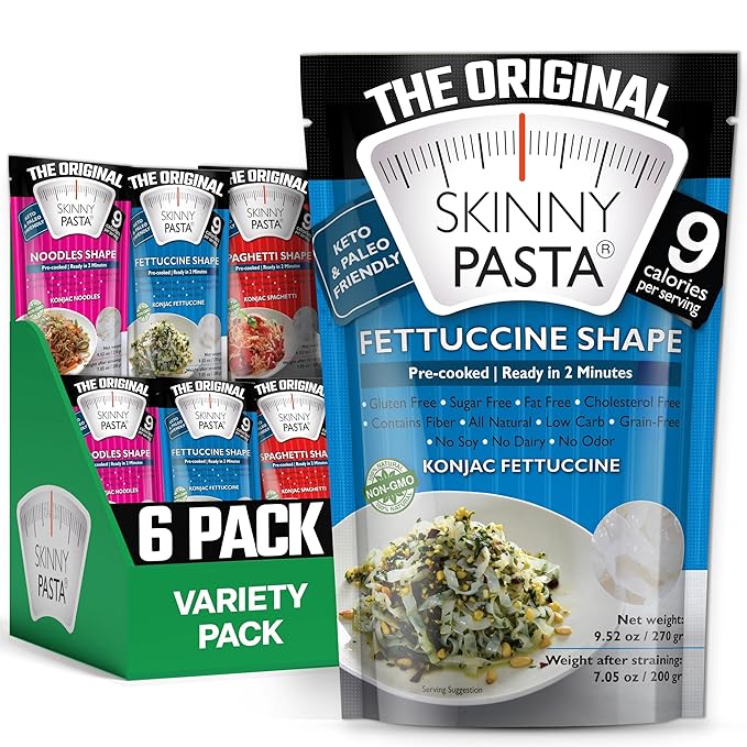 SKINNY PASTA Variety Pack - Healthy Konjac Shirataki Noodles, Low Carb Keto Pasta, Gluten Free, 6 Pack