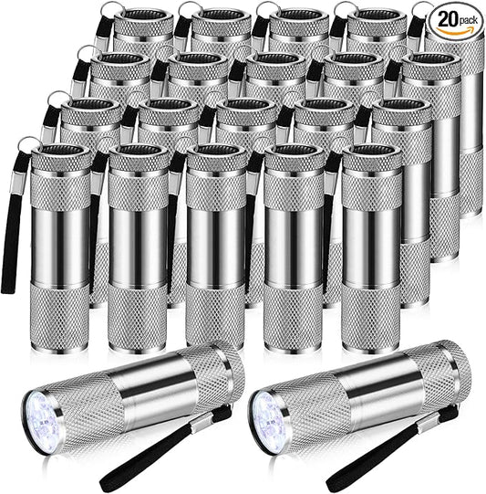VIHOSE 20 Pcs Mini Flashlights Bulk, Bright Aluminum Handheld Flash Light with Lanyard Small LED Flashlights for Night Reading Emergency Hurricane Camping Hiking, Batteries Not Included(Gray)