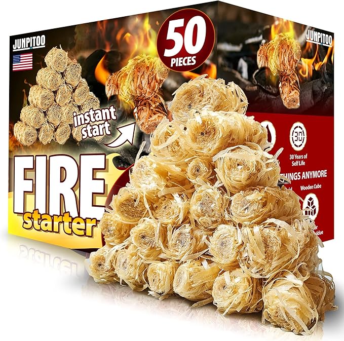Fire Starters Natural Pine Fire Starters for Campfires Fireplace Grill Wood Pellet Stove Chimney Fire Pit BBQ Smoker W/10 Min Burning Time Waterproof.