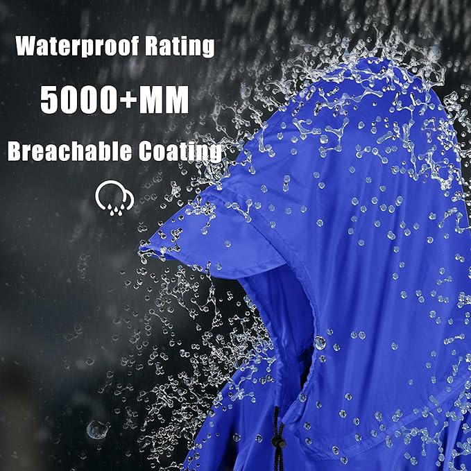 Coralrain Hooded Rain Poncho Lightweight Waterproof Unisex Raincoat Jacket with Pocket for Men Women Adult