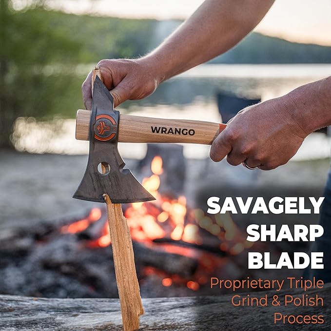 Titanium Camp Axe - 18" & 11.5" Wood Hickory Handles - Tomahawk Axe Spike End - 2-Piece Slip-Fit Design - Includes Blade Sheath and 2 Handles - Survival Axe