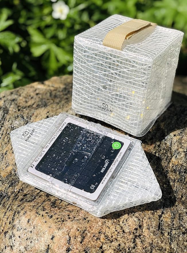 SOLIGHT-DESIGN - SOLARPUFF, Rechargeable Solar Lantern with Light Sensor - Collapsible LED Camping Lantern, Easy Open and Fold, No Inflating Needed, Extreme Weather (Hybrid)