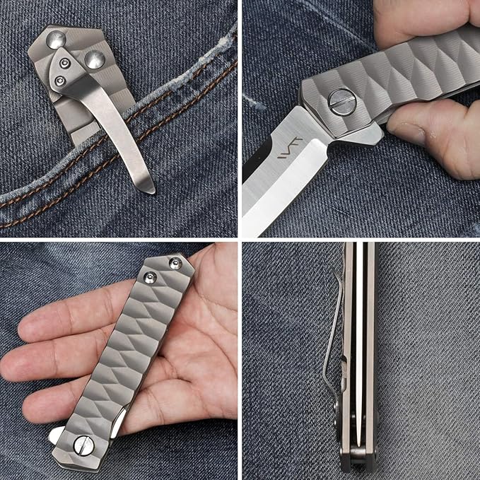 BGT 3.4 Inches Tanto Tactical Folding Knife TC4 Titanium Handle