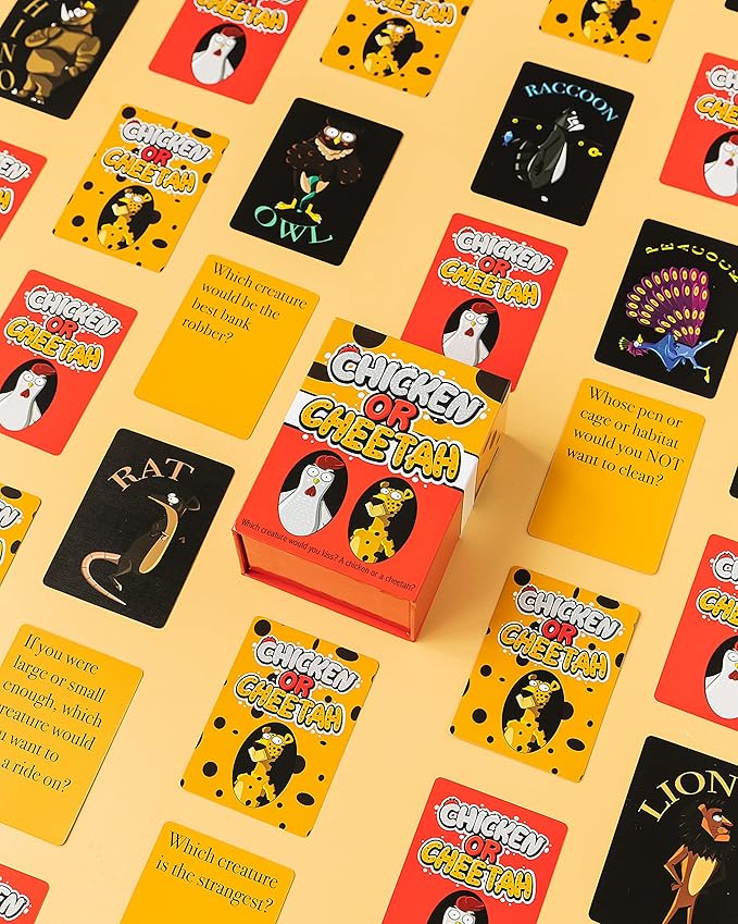 Chicken or Cheetah - A New Family Card Game Where Kooky Answers Keep The Laughs Coming! for Ages 4 to 104. Which Creature's Teeth Would You Brush? A Crocodile or a Piranha?