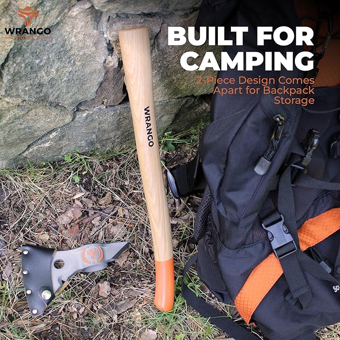 Titanium Camp Axe - 18" & 11.5" Wood Hickory Handles - Tomahawk Axe Spike End - 2-Piece Slip-Fit Design - Includes Blade Sheath and 2 Handles - Survival Axe