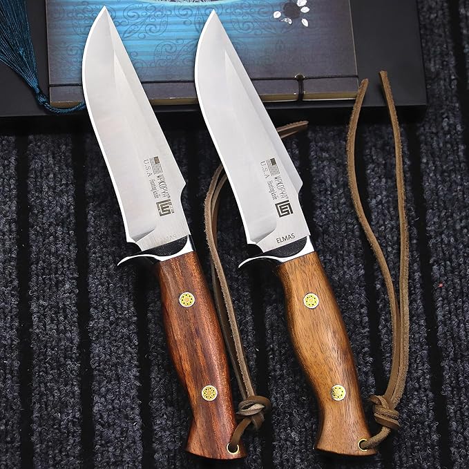 (USA 440C steel 10.5 inch outdoor hunting knife + leather sheath, suitable for outdoor travel, camping, survival, fishing, holiday gifts