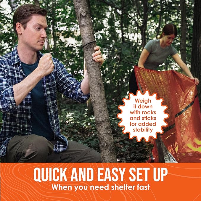 Go Time Gear Survival Life Tent ??2 Person Mylar Emergency Shelter Tube Tent + Paracord ??All-Weather Protection for Camping, Hiking, & Survival Kits ??Includes Emergency Whistle