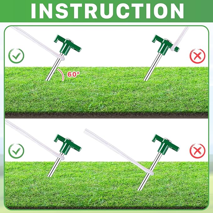 20 Pack Tent Stakes Heavy Duty, 9.6 Inch Camping Stakes, Non-Rust Metal Tent Pegs, Ground Stakes Yard Stakes with Drawstring Bag for Camping Backyards Outdoor Picnic (Green)