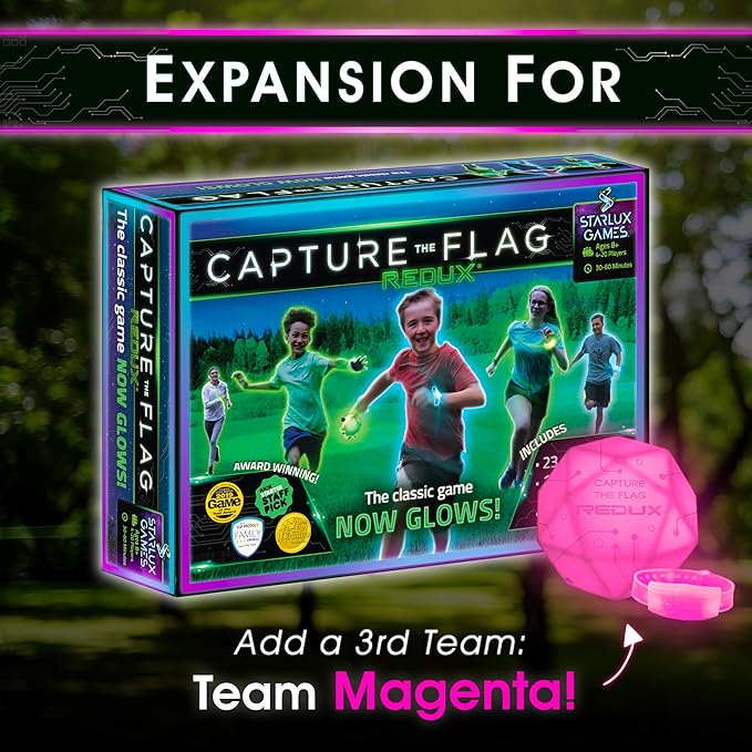 Starlux Games Capture The Flag Redux: Magenta 3-Team Expansion | Add 4 Players & 1 Extra Team | Glow in The Dark Games | Light Up Sports Toys for Kids and Teens | Outdoor Gifts for Girls 8-12