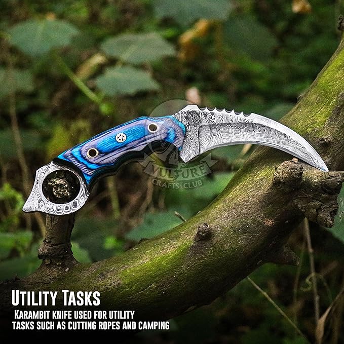 Damascus steel Handmade Knife, Survival claw Tactical teeth Knife Double edged sharp, Fixed Blade Knife With Sheath, Curved knife