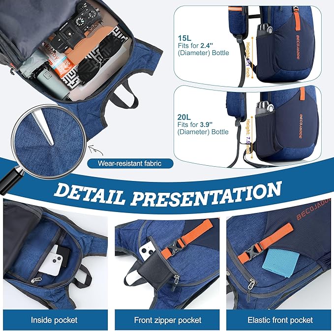 20L Small Hiking Backpack for Men Women Foldable Packable Back Pack Ultralight Hiking Daypack for Travel Camping Outdoor, Navy Blue