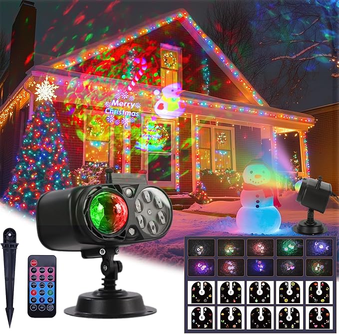2025 Upgraded Holiday Projectors, Brighter Halloween Decorations Projector Lights, Christmas Projector with 10 HD Replaceable Slides (Ocean Wave & Patterns), Waterproof Halloween Projector Light Show