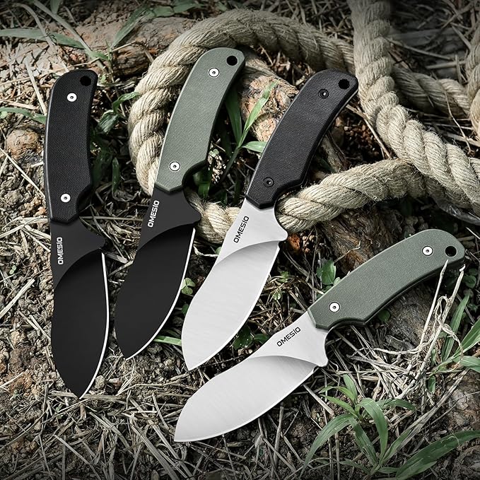 Omesio Nessmuk Hunting Knife Fixed Blade Knife with Sheath, 4.53'' Sharp Full Tang D2 Steel Ergonomic G10 Handle Camping Outdoor Knife with Kydex Sheath