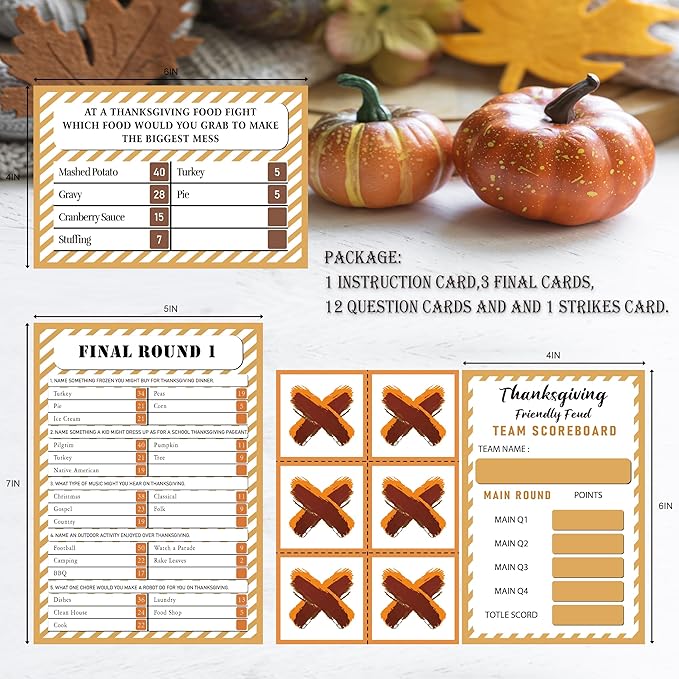 Thanksgiving Friendly Feud Card Game, Party Game for Family Activity, Games for Adults and Teens, Feud Quiz (gefeud01)